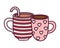 Happy valentines day, cup chocolate and coffee cup with hearts and stripes