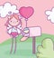 Happy valentines day, cupid with heart mailbox card balloon