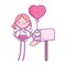 Happy valentines day, cupid with heart mailbox card balloon cartoon
