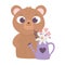 Happy valentines day, cute bear watering can flowers heart love