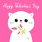 Happy Valentines Day. Cute cat kitten holding tulip flower bouquet. Kawaii kitty animal. Cartoon funny baby character. Kids print