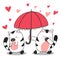 Happy Valentines Day of cute cat is umbrella for the other cat with love