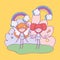 Happy valentines day, cute cupids cartoon hearts rainbow fantasy