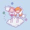 Happy valentines day, cute cupids on cloud hearts love flowers romantic