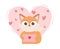 Happy valentines day, cute fox with envelope letter hearts
