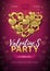 Happy Valentines day disco party poster. Golden sparkle love heart