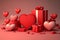 Happy valentines day display stage design with hearts shape and gift box in red space. 3D love concept. Generative AI