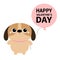 Happy Valentines Day. Dog toy icon. Big eyes. Puppy pooch standing holding balloon. Funny Kawaii animal. Kids print. Cute cartoon
