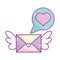 Happy valentines day, envelope wings message speech bubble heart love