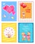 Happy Valentines Day Festive Cartoon Postcards Set