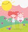 Happy valentines day, funny cupids with hearts flowers sunny day cartoon