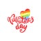 Happy Valentines Day Gay Lettering. Conceptual poster with LGBT rainbow hand lettering. Colorful glitter handwritten