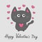 Happy Valentines Day. Gray contour cat holding pink heart set.