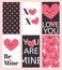 Happy Valentines Day greating card set. I love you