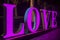 Happy Valentines Day greeting card or banner  Light led letter Love  editorial