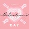 Happy Valentines Day greeting card with calligraphy, neon lighting heart and text XoXo on pink background