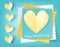 Happy Valentines Day greeting card. Glitter gold heart on turquoise background