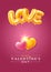 Happy Valentines Day Greeting Card With Golden Balloons Letters LOVE