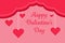 Happy Valentines Day greeting card, red pink heart on a white thread, rich scarlet color, design