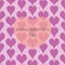 Happy Valentines day greeting card template with rows of canvas-textured hand drawn hearts overlayed with a big transparent heart