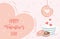 Happy valentines day hanging donut coffee cup and cookies hearts