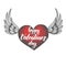 Happy Valentines day- heart with hand drawn doodle wings isolated on white. Lettering calligraphy phrase.