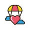 Happy valentines day heart in parachute