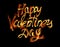 Happy Valentines day isolated words lettering written with fire flame or smoke on black background