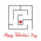 Happy Valentines Day. Labyrinth maze. Red heart sign symbol. Find your love concept. Intricacy. Flat design. White background.