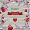 Happy Valentines Day with lavender and red hearts on wooden background. Vector aromatic card Vintage style. Making gifts