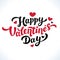 Happy Valentines Day Lettering. 14th of february greeting card. Black and Red inscription with hearts on white