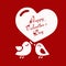 Happy Valentines Day love beautiful card with cute love couple birds on red background