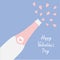 Happy Valentines Day. Love card. Champagne bottle heart explosion Flat design. Rose quartz serenity color background