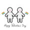 Happy Valentines Day. Love card. Gay marriage Pride symbol Two contour women with lips and flags LGBT icon Rainbow Flat design