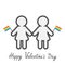 Happy Valentines Day. Love card. Gay marriage Pride symbol Two contour women with rainbow flags LGBT icon Flat design