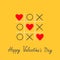 Happy Valentines Day. Love card. Tic tac toe game with cross and three red heart sign mark Flat design Yellow background