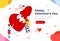 Happy Valentines day, love concept. People and Cupid make a gig red heart from puzzle, banner design