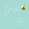 Happy Valentines Day. Love. Cute flying bee. Dash line word Love in the sky. Greeting card. Flat design