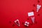 Happy valentines day / love symbols concept on bright red background