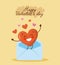 Happy valentines day message envelope with love heart cartoon