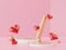 Happy Valentines Day. Minimal sweet love scene with display podium for mock up and product brand presentation. Pink Pedestal stand