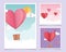 Happy valentines day origami greeting cards hearts clouds balloon