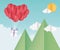 Happy valentines day origami paper balloons gift mountains clouds