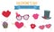 Happy Valentines day photo booth props icon set vector