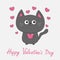 Happy Valentines Day pink text. Gray contour cat holding heart set. Cute cartoon character. Kawaii animal Pet collection. Greeting