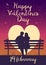 Happy Valentines Day poster, retro. Silhouette loving couple on the bench at night