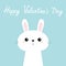 Happy Valentines Day. Rabbit bunny head face. Cute cartoon kawaii funny baby kids character. Happy Easter. Farm animal. Blue
