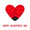 Happy Valentines Day. Red flying lady bug insect in shape of heart. Black dot pattern. Cute cartoonfunny kawaii baby character. Lo