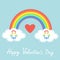 Happy Valentines Day. Red heart. Love card. Rainbow in the sky. Dash line cloud. Gay marriage Pride symbol Two woman silhouette LG
