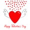 Happy Valentines Day. Red heart with wings. Cute cartoon contour sign symbol. Winged shining angel small hearts. Flat design style